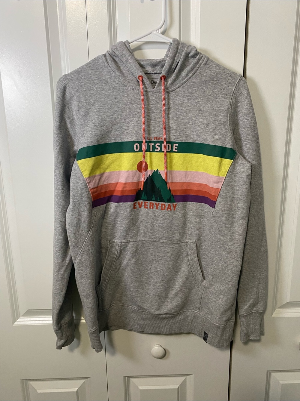 L.L. Bean Gray Hoodie with Multicolor Stripe Mountain Graphic